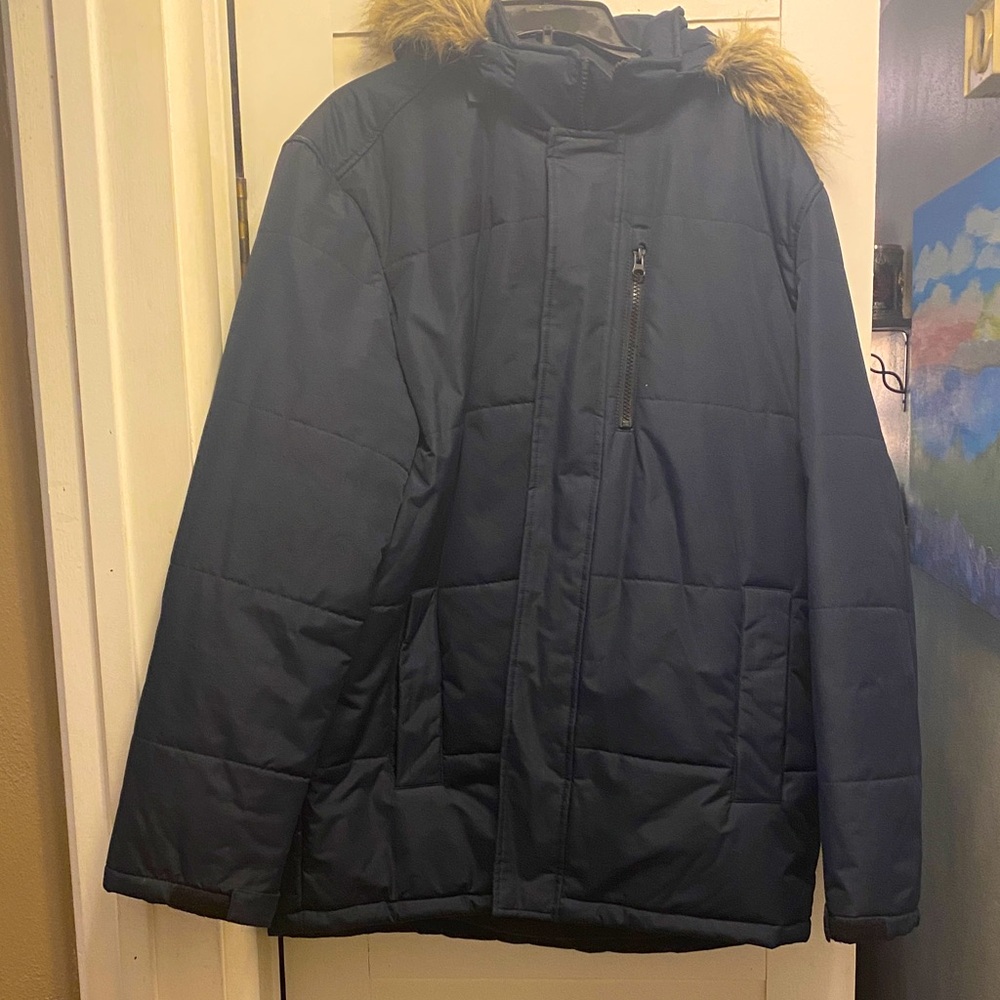 Halitech XL Men's Navy Blue Winter Jacket with Fur Hood